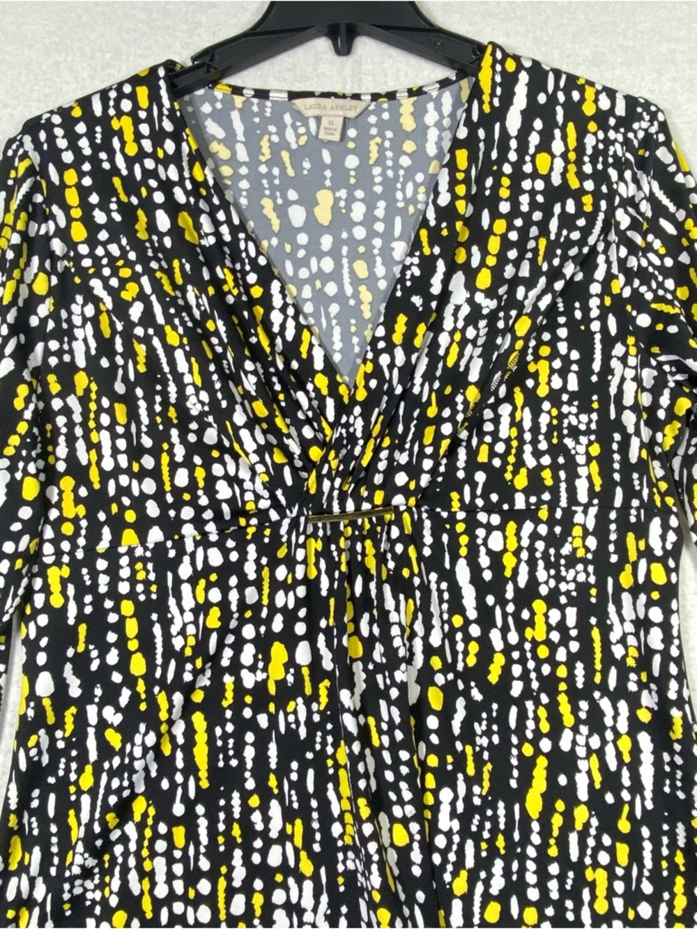 Laura Ashley Dot Pattern Blouse Women XL Yellow Black V-Neck Empire Waist Career - Picture 2 of 11